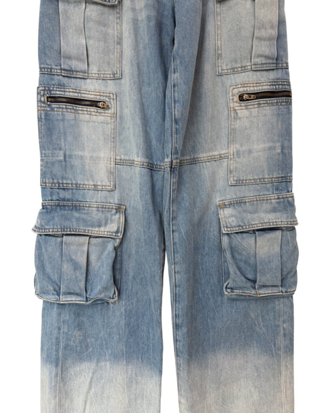 $395 Alice + Olivia Brea Blue Cay Cargo Denim High Rise Jeans size 25/28.5" - Picture 5 of 9